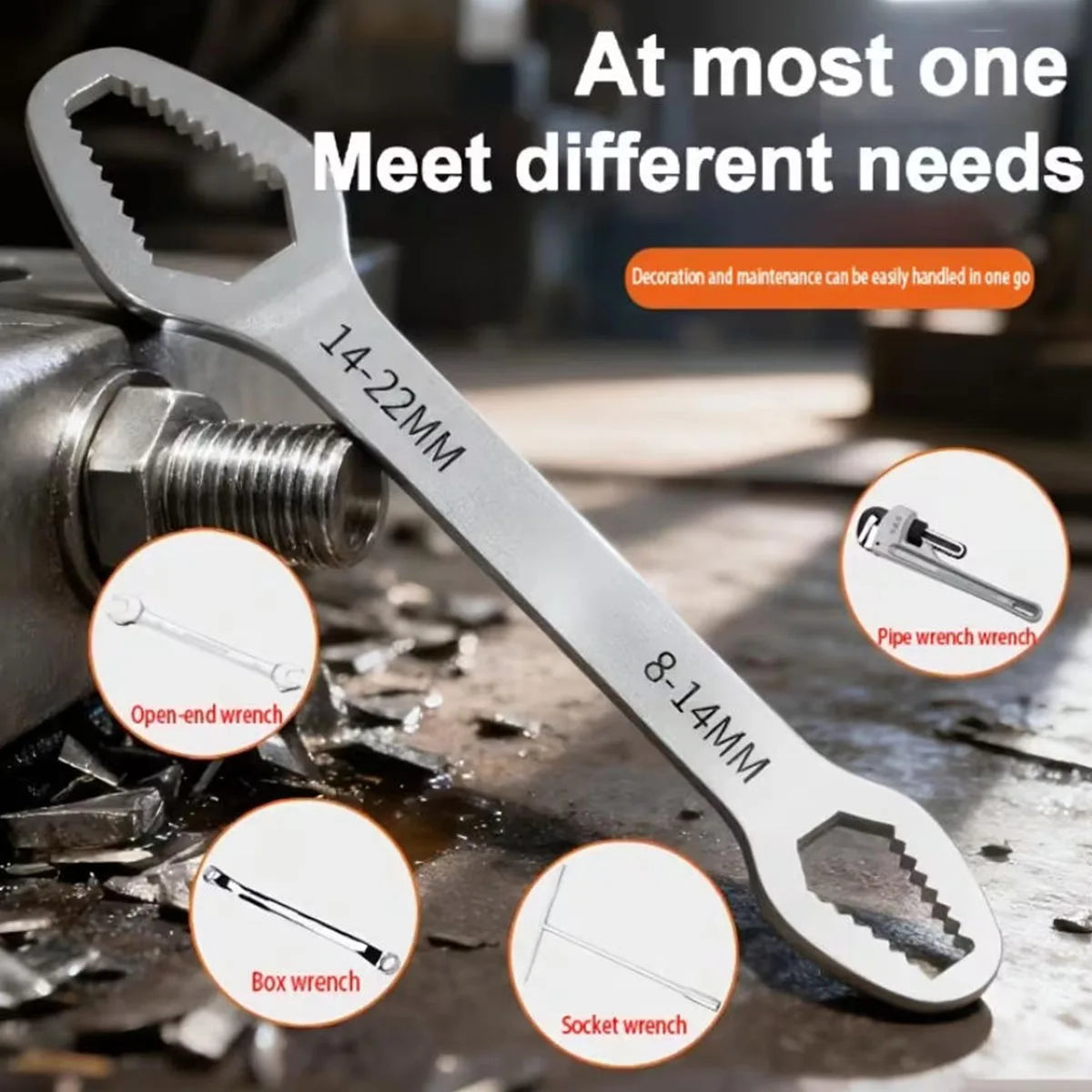 PINMOAP 1PC Multi Functional Wrench With Adjustable Self Tightening Double Head Wrench Convenient Tool For Cars Bicycles Homes