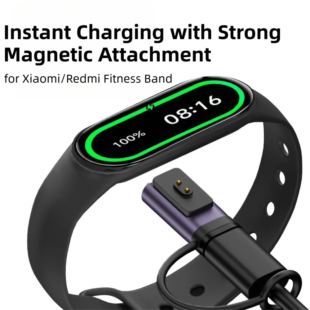 LED Indicator Magnetic Charger Converter Type-C Female to 2pin Converter for Xiaomi Smart Band 8/9/10/Pro/NFC Redmi Watch 5/4/3