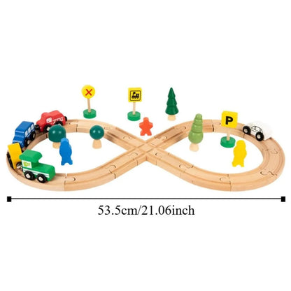 8-shaped Children Wooden Train Rail Signal Light Early Education Thinking Training Track Train Multifunctional Splicing