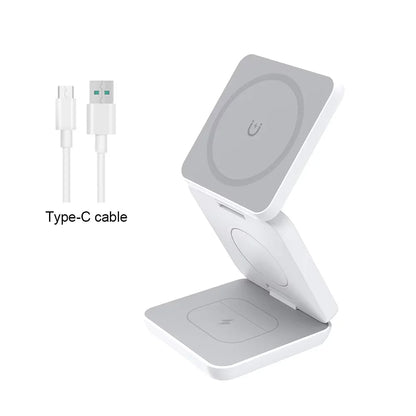 3 in 1 Portable Magnetic Wireless Charger Fast Charging Dock Station Foldable Stand Trip Charger For iPhone Apple Watch AirPods