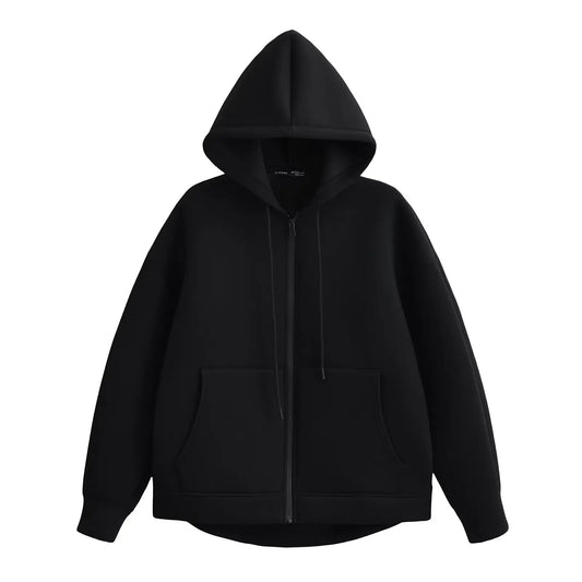 HH 2026 Casual Women's Soild Zipper Hoodie Long Sleeve Big Pocket Zipper Jacket With Hood Female Loose Outerwear Coat Tops