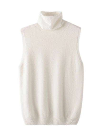 Women 100% Merino Wool Sleeveless Pullovers Turtleneck Sweater Waistcoat Wool Knitwear Spring Autumn Winter Fashion Vest Tops