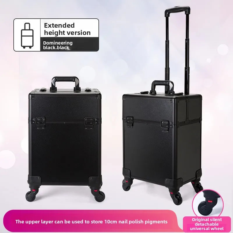 Professional Nail Art Case Rolling Makeup Case Beauty Equipment Storage Cart Wheels for Hairstyling Tools Kit Makeup Box
