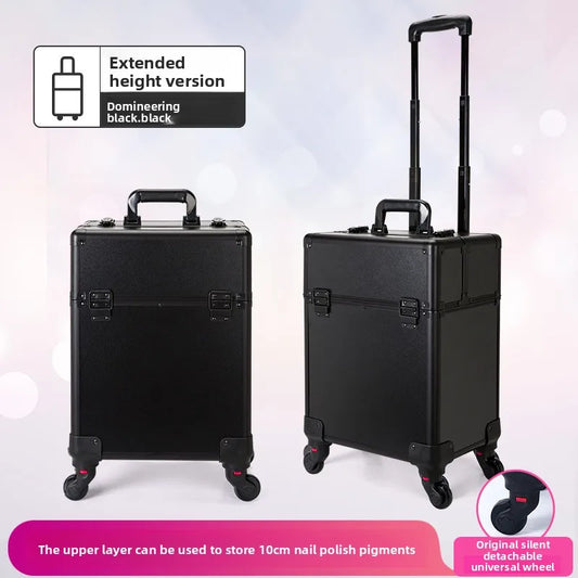 Professional Nail Art Case Rolling Makeup Case Beauty Equipment Storage Cart Wheels for Hairstyling Tools Kit Makeup Box