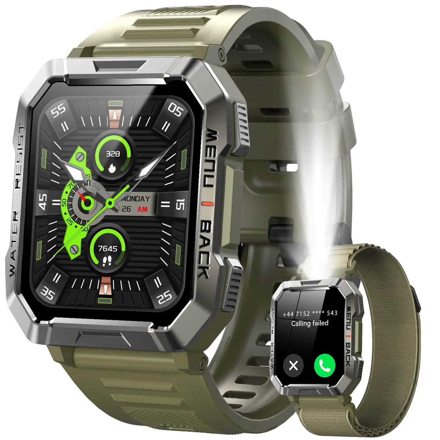 Blackview W60 Waterproof Smartwatch with Emergency Lighting 2.01'' Screen 900mAh Large Battery BT Outdoor Sport Watches for Man