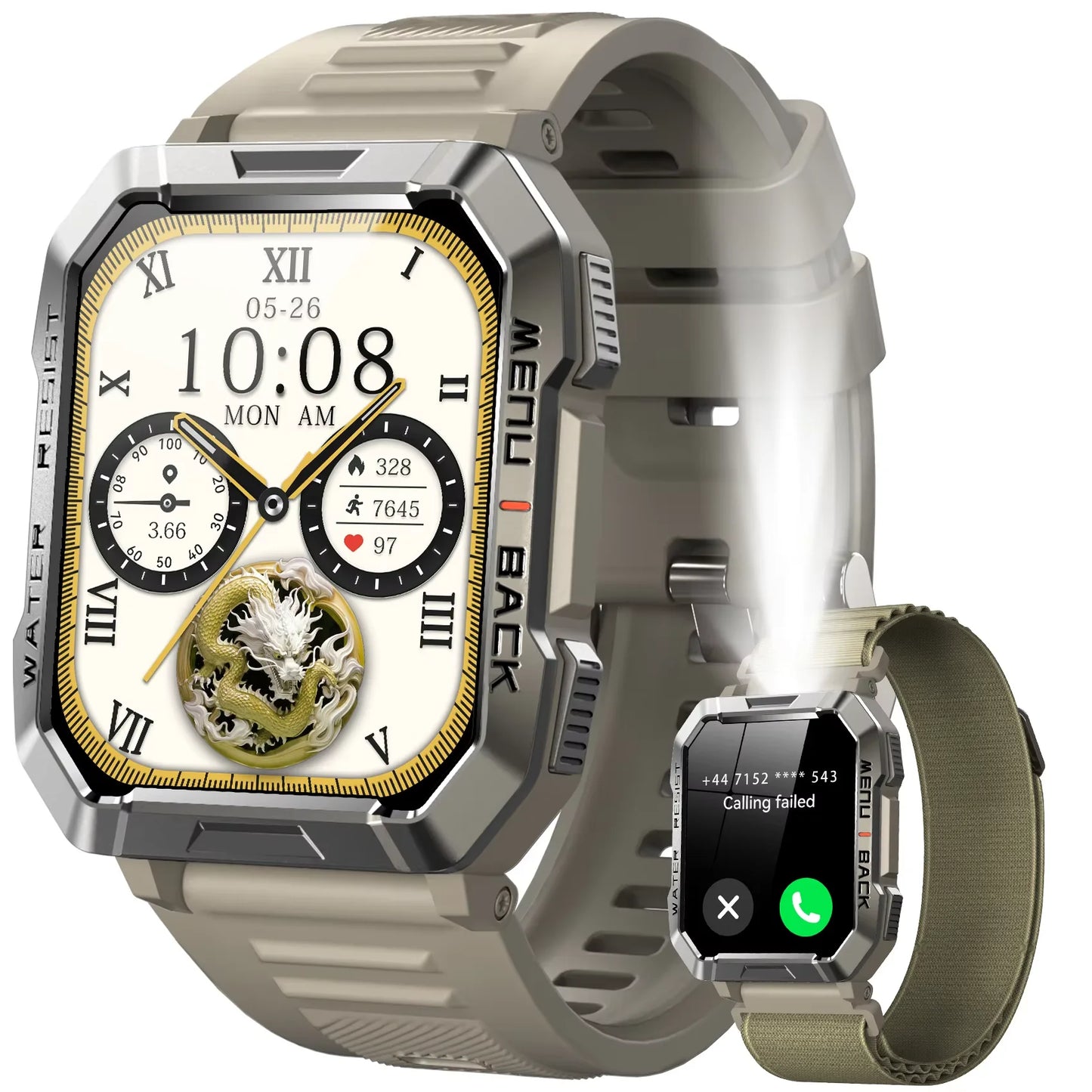 Blackview W60 Waterproof Smartwatch with Emergency Lighting 2.01'' Screen 900mAh Large Battery BT Outdoor Sport Watches for Man
