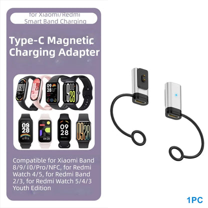 LED Indicator Magnetic Charger Converter Type-C Female to 2pin Converter for Xiaomi Smart Band 8/9/10/Pro/NFC Redmi Watch 5/4/3